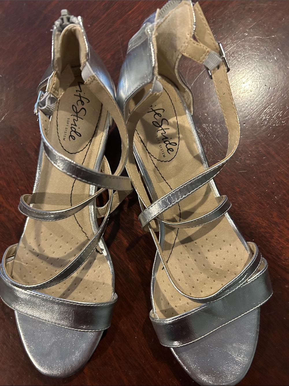 Life Stride Metallic Silver Strappy Heeled Sandals